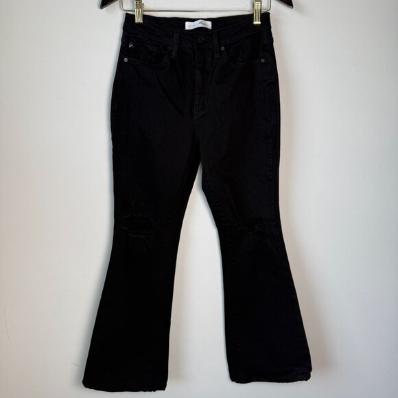 Kancan Flare Jeans High Rise Distressed Black Size 27 Petite - Picture 6 of 12